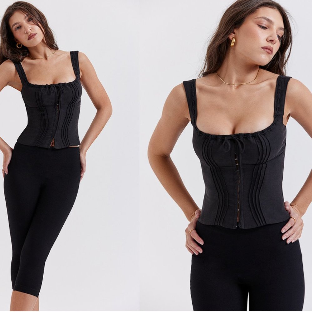 HOUSE OF CB 'Chicca' Black Open Clasp Top NWOT